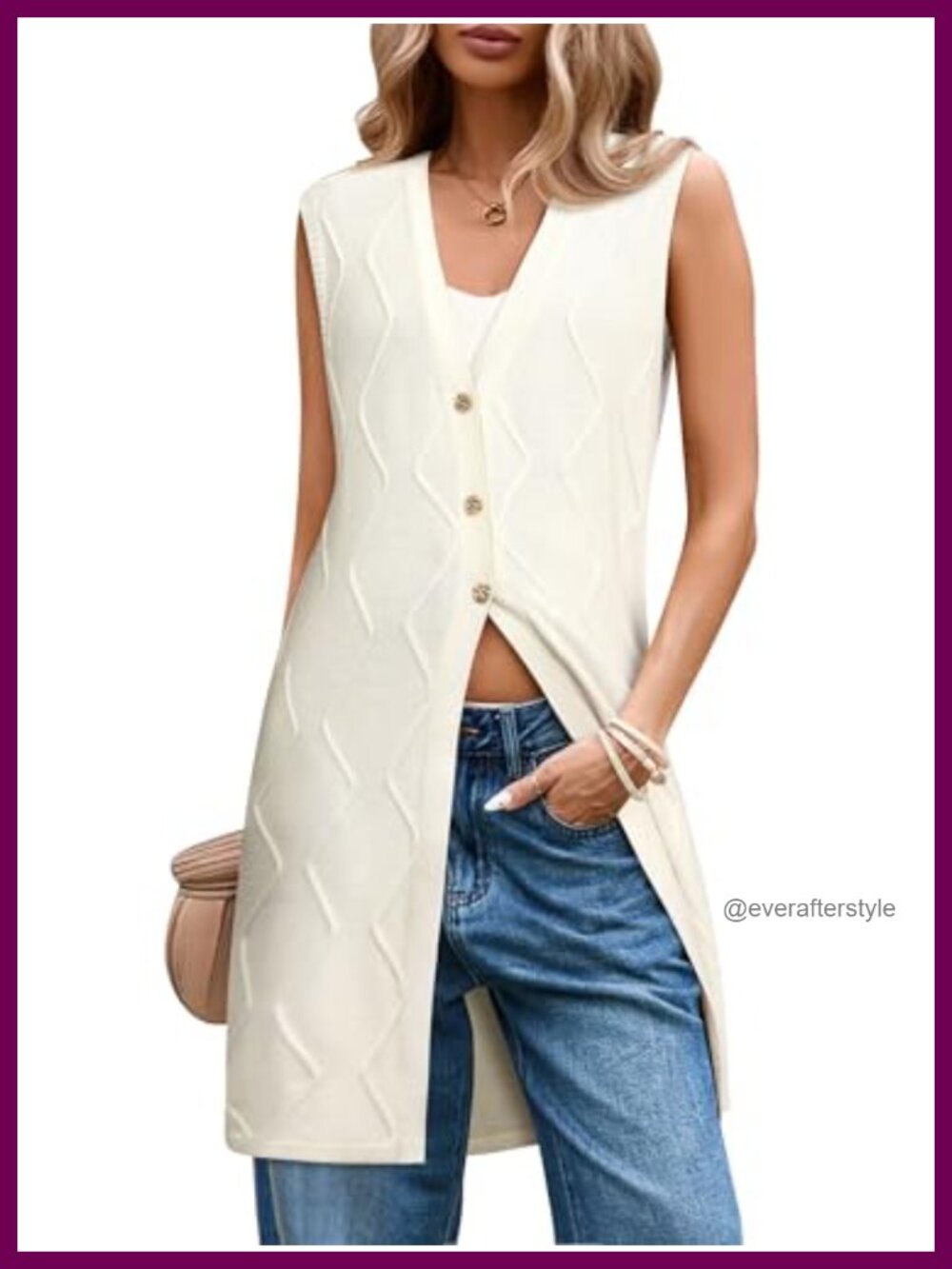 Sleeveless Button Up Cable Knit Long Cardigan Sweater Vest